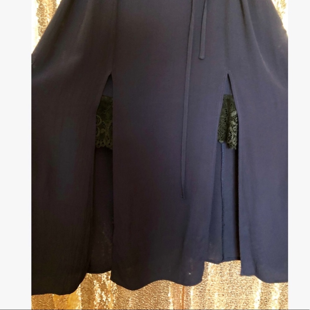 Navy Blue & Black Lace Plunging Double Split Hem Midi Slip Dress - Picture 6 of 10
